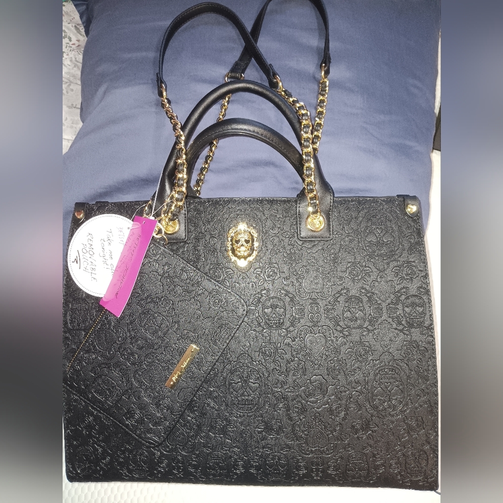 Brand New with Tags Betsy Johnson Large Skull Handbag and Clutch Wallet